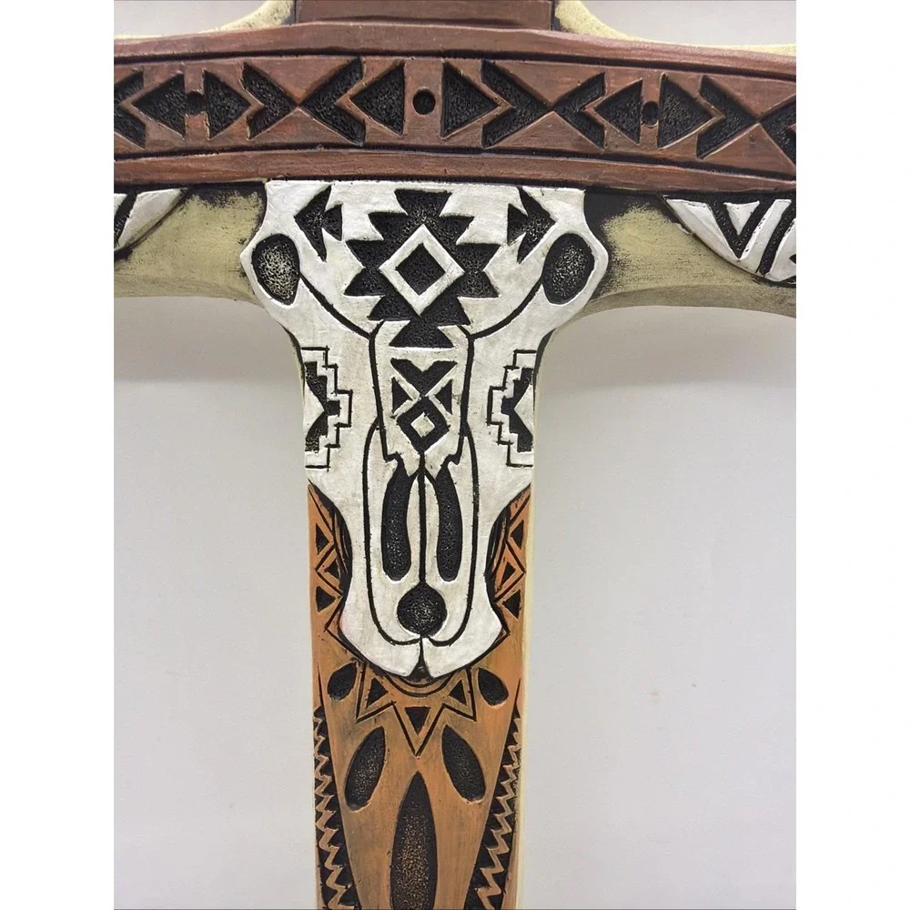 Southwestern Tiki Tribal Tattoo Cowboy Hat Bull Cow Skull Wall Cross Plaque